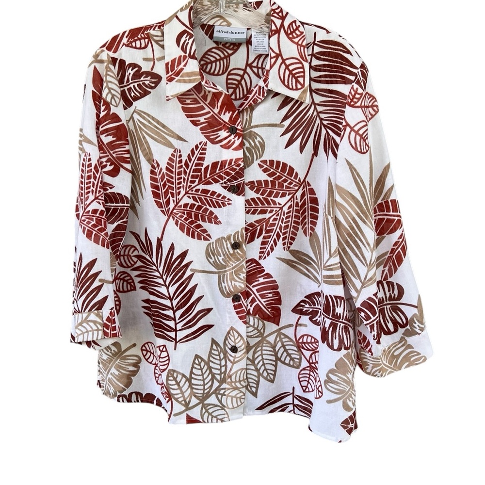 Alfred Dunner Rust, Tan and Brown Print Button Down Shirt Sz 12P